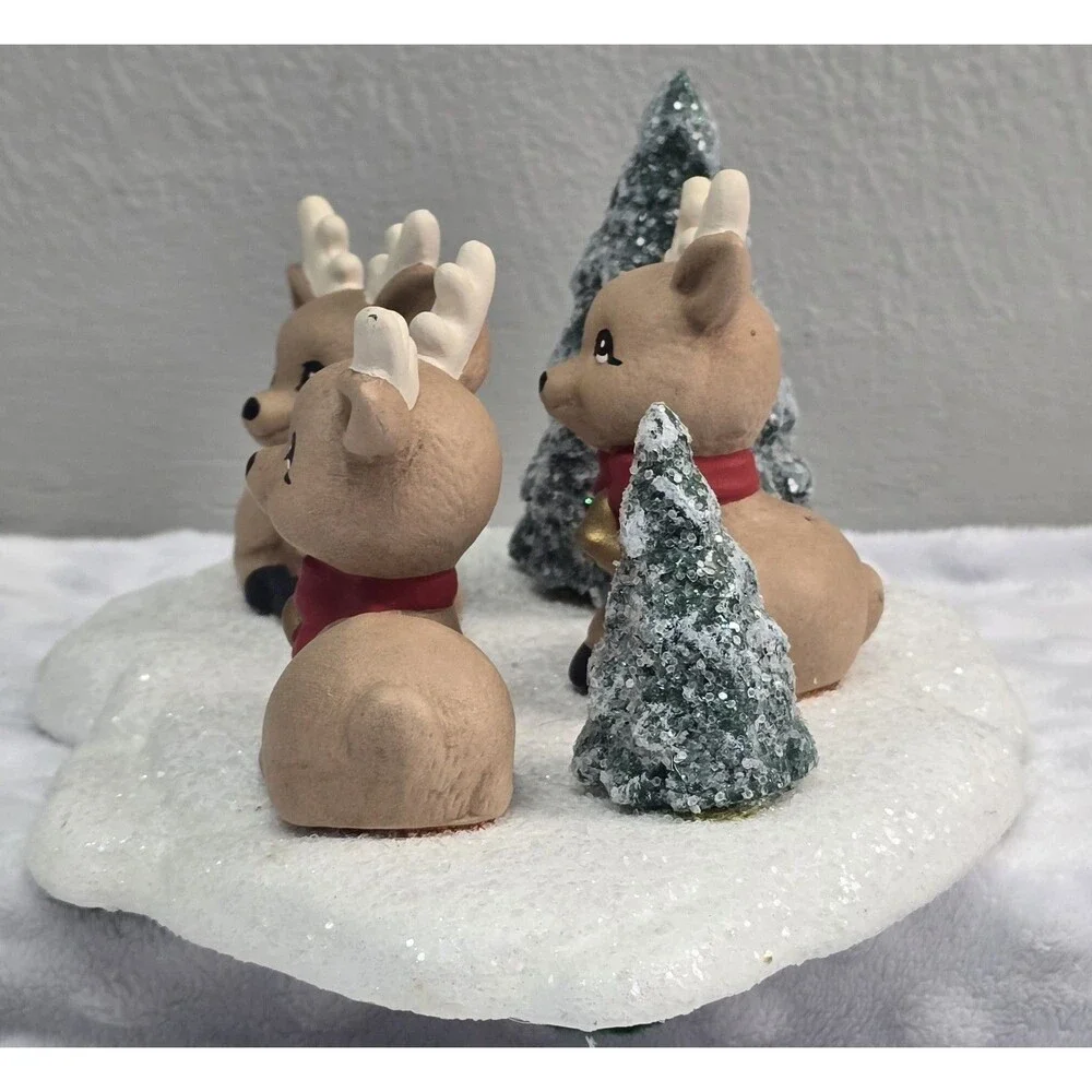 Vintage Christmas Reindeer Ceramic Mold Figurine Hand Painted 1980s Snowy Trees